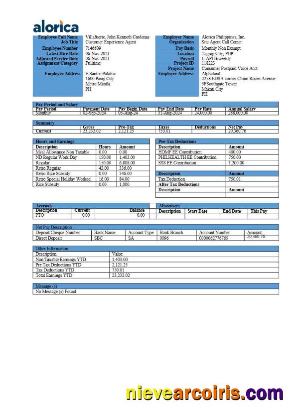 Alorica Philippines payslip 3